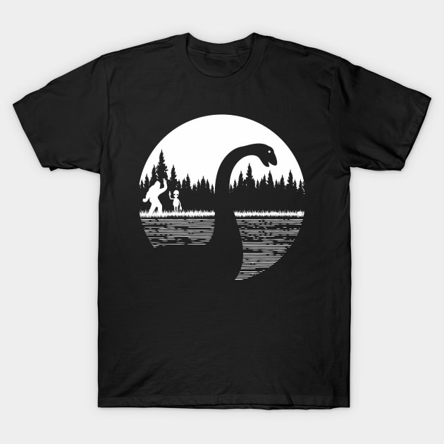 Loch Ness Monster Bigfoot and alien T-Shirt by Tesszero